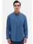 Ds Damat Comfort Indigo Düğmeli Yaka Rahat Kesim Keten Görünümlü Pamuk Gömlek 2HC02ORT64265 1