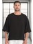 Bisiklet Yaka Fakir Kol Oversize Kısa Kol T-Shirt - Siyah 1