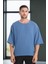 Bisiklet Yaka Fakir Kol Oversize Kısa Kol T-shirt - Mavi 1