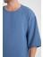 Bisiklet Yaka Fakir Kol Oversize Kısa Kol T-shirt - Mavi 2