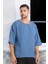 Bisiklet Yaka Fakir Kol Oversize Kısa Kol T-shirt - Mavi 5