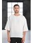 Bisiklet Yaka Fakir Kol Oversize Kısa Kol T-shirt - Beyaz 1