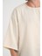 Bisiklet Yaka Fakir Kol Oversize Kısa Kol T-shirt - Bej 2