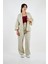 Önü Açık Keten Görünümlü Çift Cepli Kimono - Bej 2