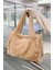 Yumuşak Dokulu Peluş Camel Tote Omuz Çantası Kahverengi 2