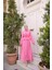 Gömlek Yaka Büzgülü, Bağcıklı Kısa Tunik Dökümlü Etek Takımı - (38-46) - 71291 - Fuşya 1