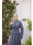 Gömlek Yaka Büzgülü, Bağcıklı Kısa Tunik Dökümlü Etek Takımı - (38-46) - 71291 - Füme 5