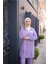 Fermuarlı Kapşonlu Cepli Kısa Ikili Tesettür Eşofman Takımı - (38-46) - 71280 - Lila 4