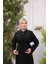 Gömlek Yaka Büzgülü, Bağcıklı Kısa Tunik Dökümlü Etek Takımı - (38-46) - 71291 - Siyah 3