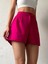 Kadın Pembe Önü Pileli Cep Detaylı Yüksek Bel Mini Şort 5