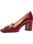 Kadın Bordo Kalın Topuklu Rugan Deri Klasik Ayakkabı 4