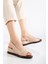 Kadın Dolgu Topuklu Ayakkabı Bej Yan Kapalı Burun Açık 6
