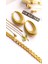Küpe Oval, Bileklik ve Zincirli Kolye Altın Kaplama 3'lü Set 316 L Çelik + Hediye Paket 6