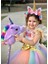 Renkli Kız Çocuk Unicorn Tarlatanlı Tütü Elbise ve Taç Seti 1