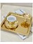 Gold Renk 4'lü Kare Paslanmaz Çelik Kahve Servisi Tepsisi 21X21CM 4