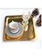 Gold Renk 4'lü Kare Paslanmaz Çelik Kahve Servisi Tepsisi 21X21CM 5