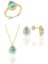 Gümüş Altın Yaldızlı Akuamarin Taşlı Damla Modeli Üçlü Set SGTL11517MAVI 1