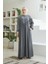 6586-DENIM Büzgülü Elbise Gri 2