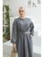 6586-DENIM Büzgülü Elbise Gri 4