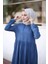 6531-DENIM Kapşonlu Reglan Kollu Elbise Koyu Mavi 1