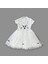 5-6-7 Yaş Payetli Tavşan Baskılı Kız Çocuk Elbisesi Beyaz 2