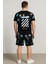 Off White Şort + T-Shirt (Deniz Baskılı) Siyah 2