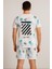 Off White Şort + T-Shirt Takım (Deniz Baskılı) Ekru 2