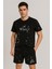 Off White Şort + T-Shirt Takım Baskılı Siyah 1