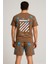 Off White Şort + Tişört Takım (Deniz Baskılı) Kahverengi 2