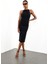 Siyah Drapeli Midi Boy Elbise 12389 5