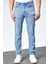 Erkek Ricardo Buz Mavi Taşlamalı Regular Fit Likralı Jean Kot Pantolon 1