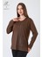 Kadın Orta Yaş ve Üzeri Viskon Halka Şerit Desen Taşlı Işlemeli Likralı Kahverengi Anne Penye Bluz 1