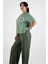 Örgü Nakış Detaylı Sıfır Yaka Tişört - Çağla Yeşili 4