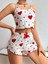 Pamuklu Beyaz Üstüne Kırmızı Kalp Desenli Askılı Şortlu Pijama Takımı 1