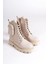 Gına Bağcıklı Fermuarlı Ortopedik Taban Çantalı Kadın Bot Ckt - Krem 4