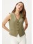 Kadın Style Açık Haki Astarlı Dokuma Yelek 2