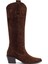 Kadın Kahverengi Kalın Topuklu Süet Deri Kovboy Çizme 25AFD152910 1