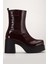 Kadın Hakiki Deri Kalın Tabanlı Topuklu Bot - Bordo Rugan 3