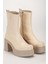 Kadın Hakiki Deri Kalın Tabanlı Topuklu Bot - Bej Rugan 4