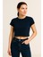 Bisiklet Yaka Ribana Kumaş Crop T-Shırt 2