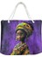 Sedosh Home Mor Zeminli Etnik Zenci Kadın Figürlü Kumaş Çanta – Büyük Boy, Halat Saplı, Fermuarlı, Günlük ve Plaj Kullanımına Uygun (45X35 Cm) 1