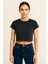 Bisiklet Yaka Ribana Kumaş Crop T-Shırt 2