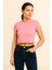 Bisiklet Yaka Ribana Kumaş Crop T-Shırt 3