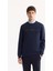 Erkek Lacivert Bisiklet Yaka Pamuklu Bi-Stretch Baskılı Regular Fit Sweatshirt A52Y1210 1
