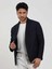 Lacivert Erkek Slim Fit Çizgili Casual Mono Yaka Ceket 4