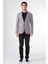 Gri Erkek Slim Fit Balıksırtı Desenli Mono Yaka Ceket 1