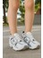 Günlük Unisex Beyaz Siyah Sneaker Kaymaz Yüksek Taban Desenli Triko Bağcıklı Koşu Spor Ayakkabı 1