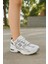Günlük Unisex Beyaz Siyah Sneaker Kaymaz Yüksek Taban Desenli Triko Bağcıklı Koşu Spor Ayakkabı 3