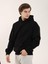 Siyah Erkek Oversize Düz Pamuklu Kapüşonlu Sweatshirt 2