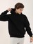 Siyah Erkek Oversize Düz Pamuklu Kapüşonlu Sweatshirt 3